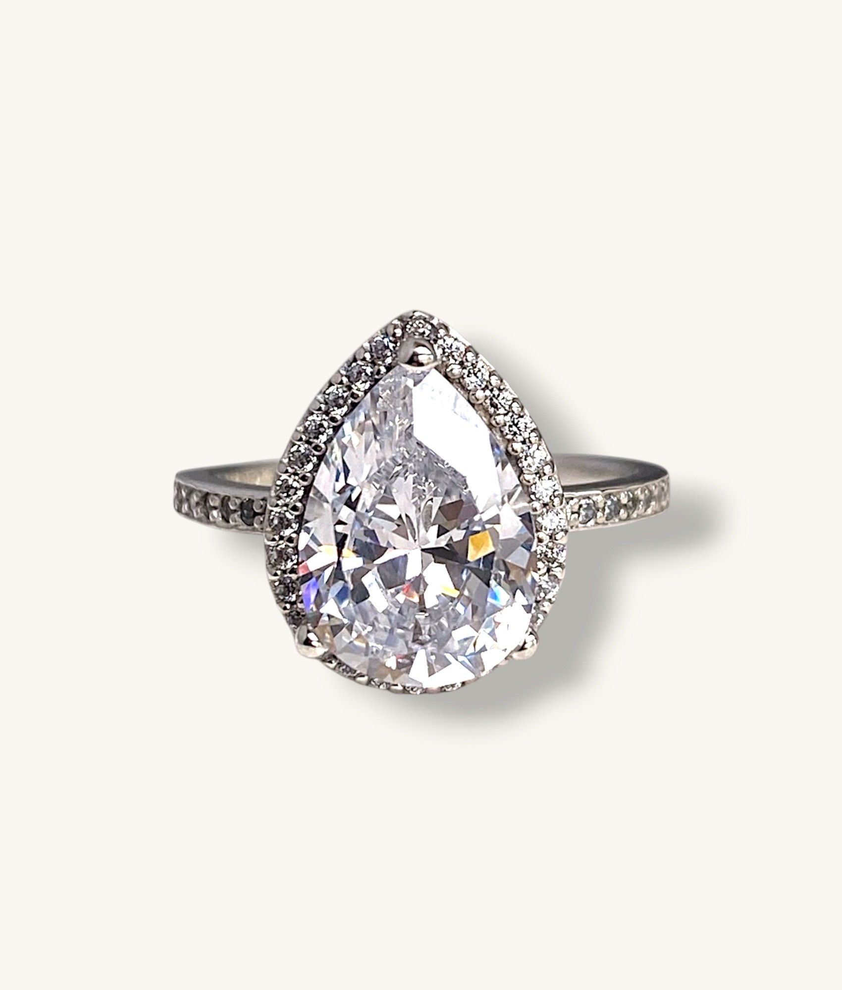 925 SILVER PEAR SHAPE HALO RING SZ 5 - RG925111-H