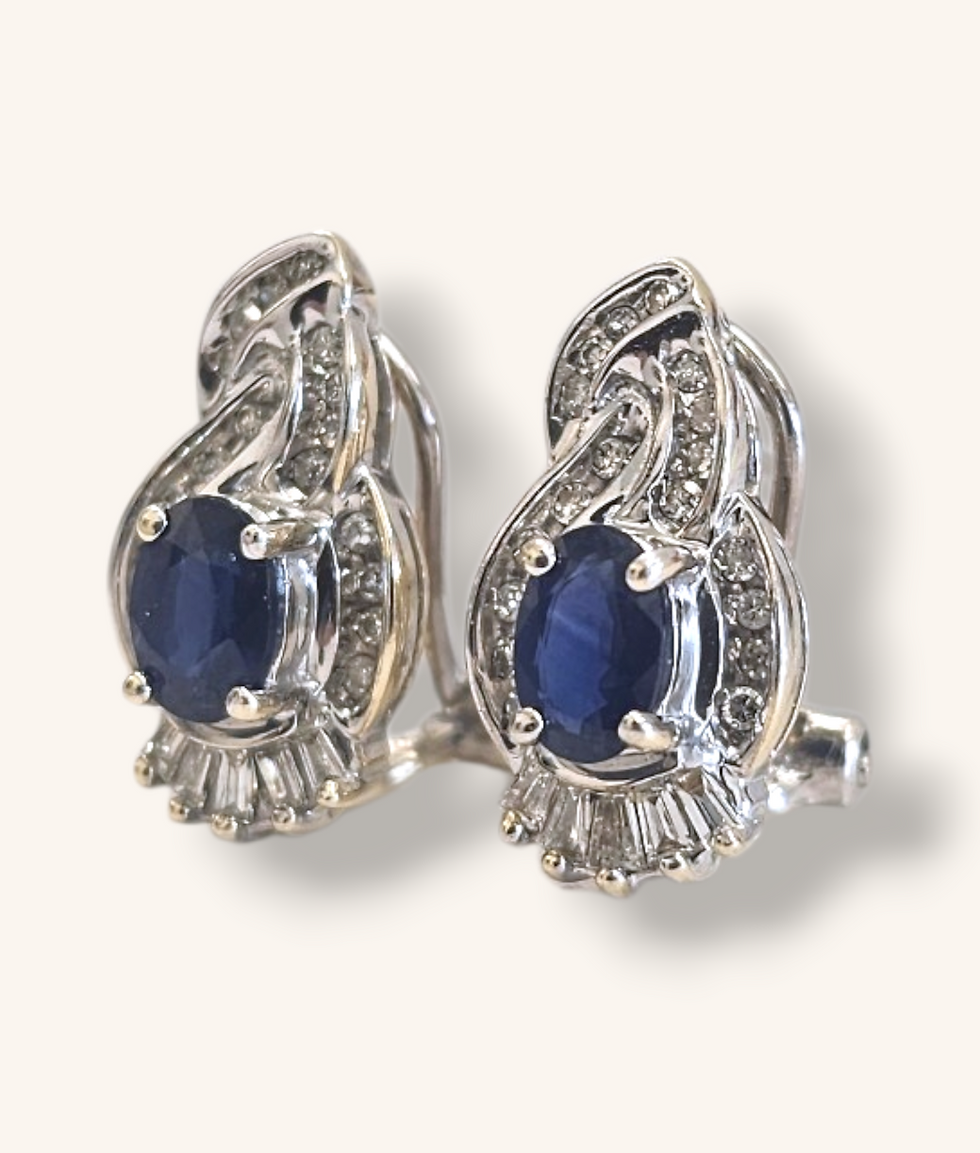 Thumbnail: 10K WHITE GOLD BLUE SAPPHIRE & DIAMOND EARRINGS - 01216J