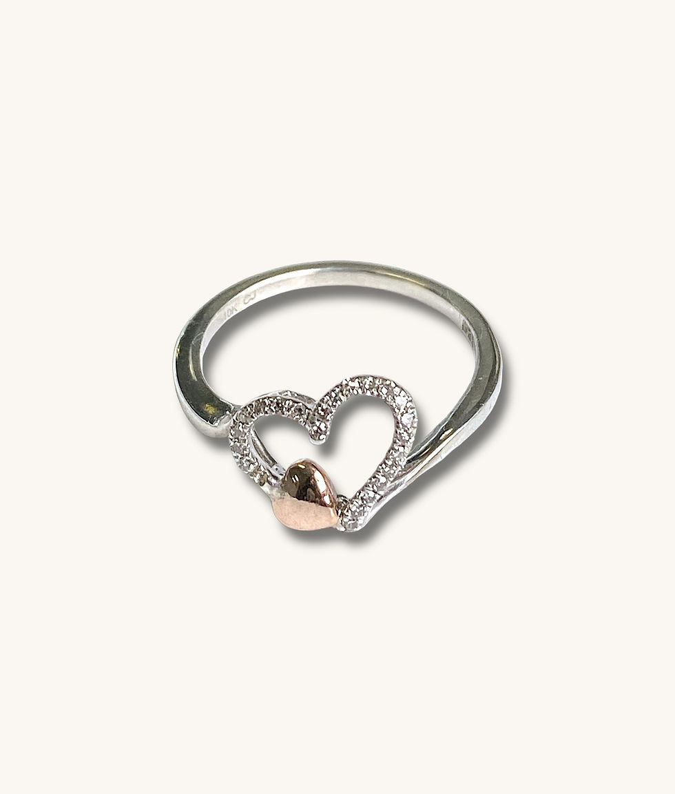 Thumbnail: STERLING SILVER 10K ROSE GOLD 0.07 CT.T.W. DIAMOND DOUBLE HEART RING - SZ 7 - H