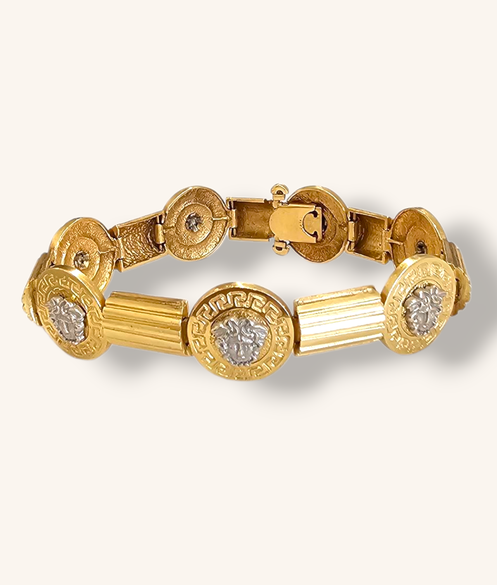 14K TWO TONE VERSACE MEDUSA HEAD CUFF BRACELET SZ:7"- 00792J