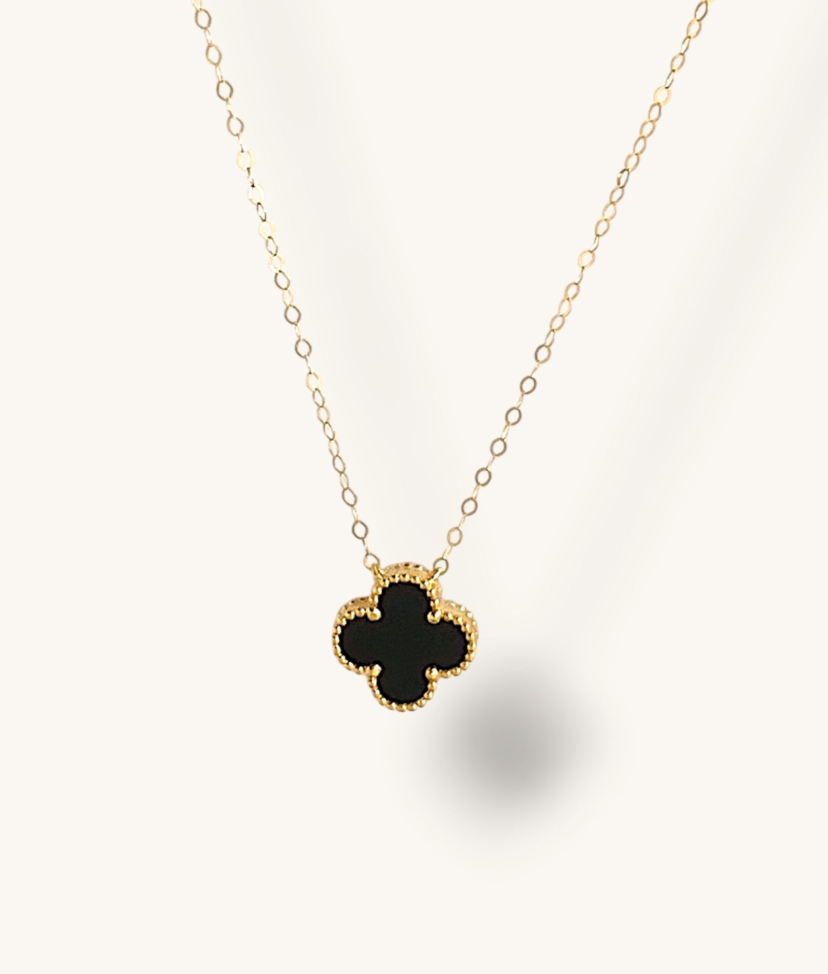 18K YELLOW GOLD VAN CLEEF INSPIRED BLACK ONYX NECKLACE 18" - NK18k015-HI