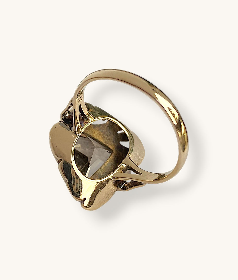 Thumbnail: VINTAGE 14K GOLD SMOKY QUARTZ RING - SZ 5- 00701H