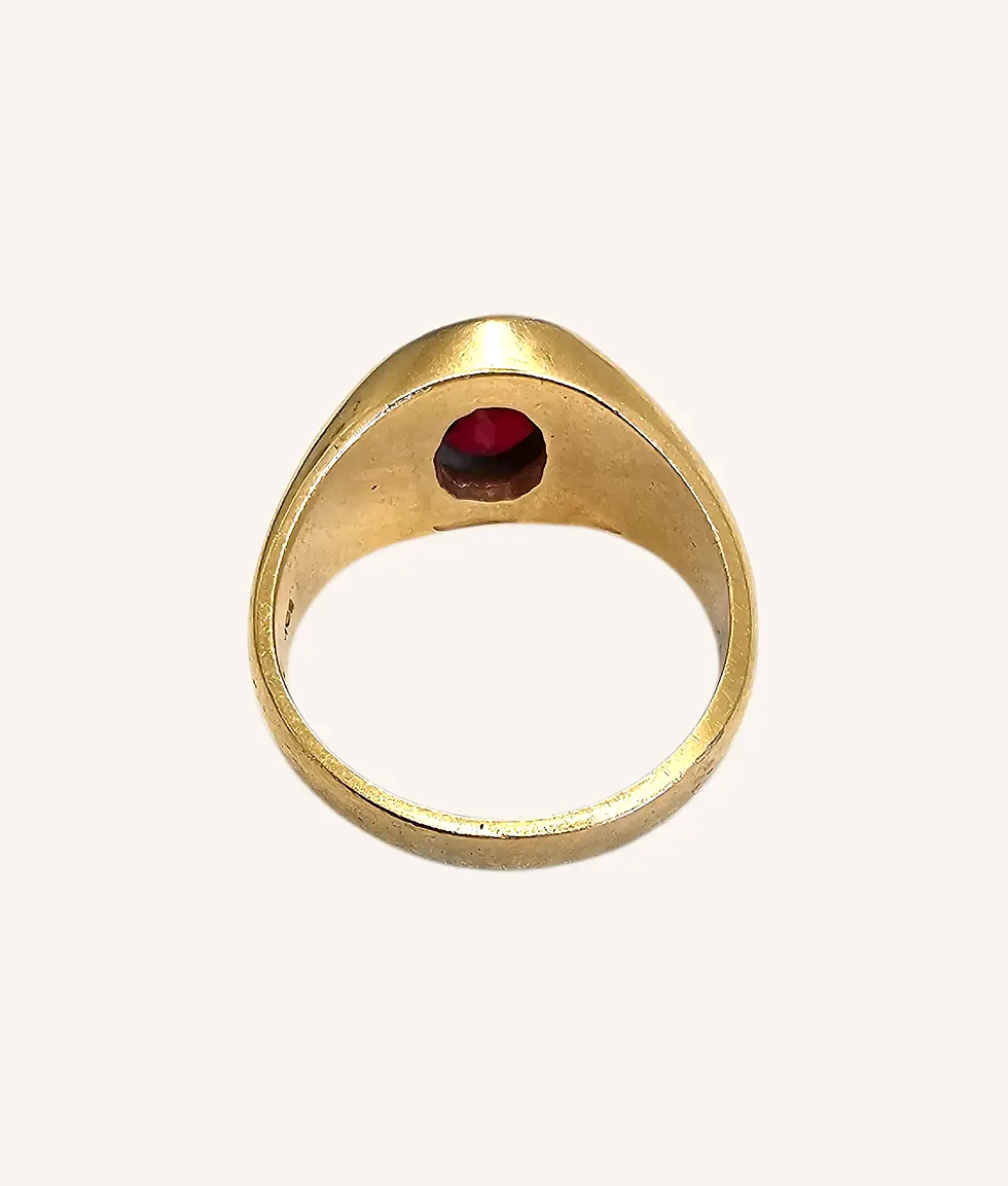 Thumbnail: 10K YELLOW GOLD GARNET MEN'S RING - SZ 10 - 00844J