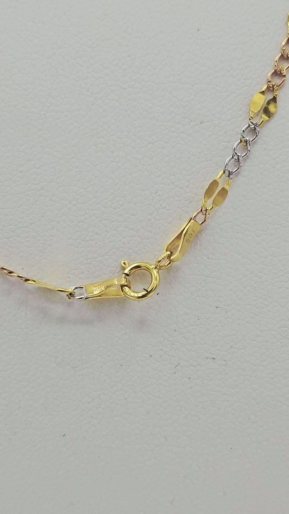 Thumbnail: 10K TRI-COLOR MIXED LINK CURB & DIAMOND-CUT NECKLACE 18" - 01242J