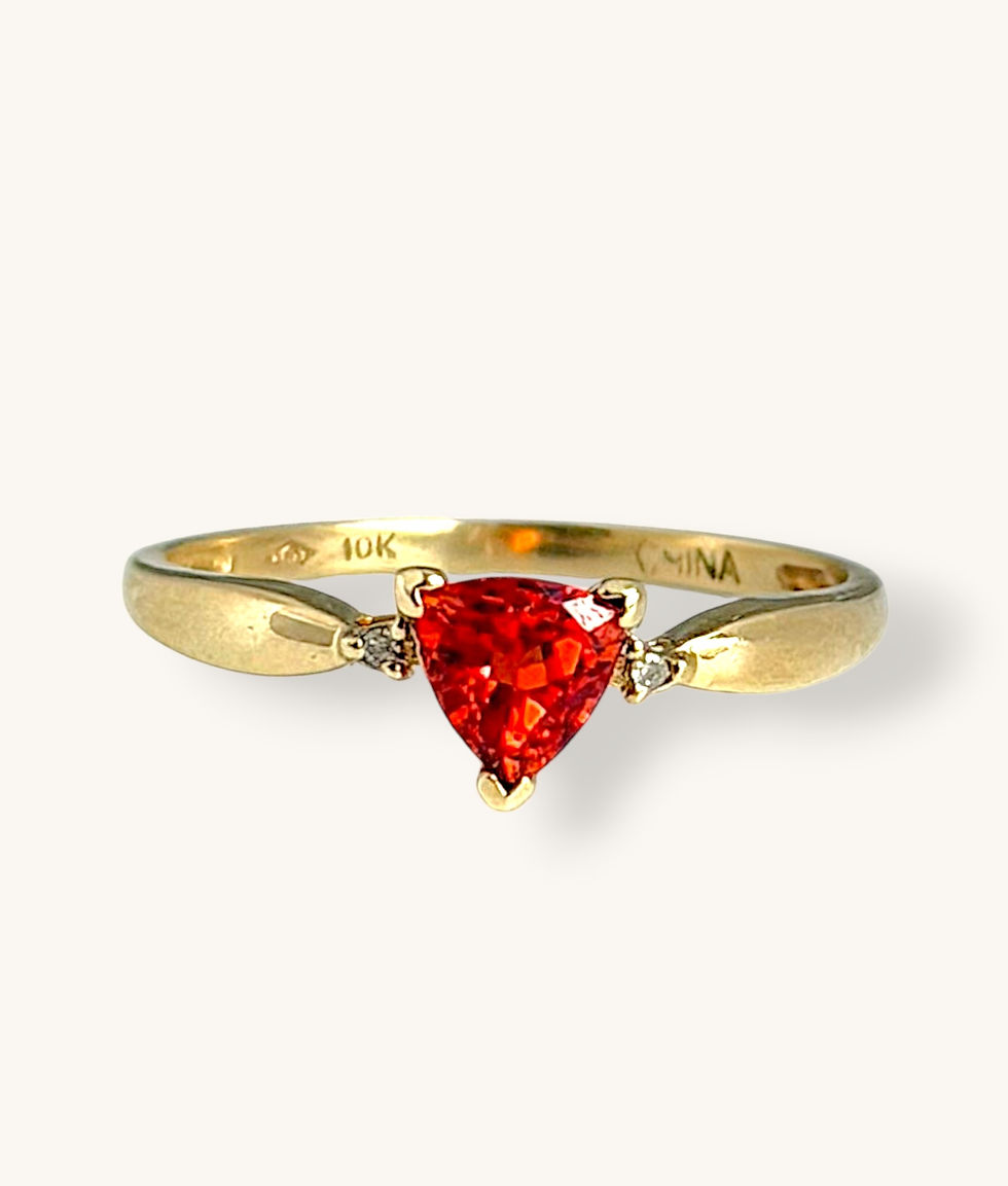 Thumbnail: 10K TRILLION CUT SIMULATED CITRINE DIAMOND ACCENT RING - SZ 7 1/4 - H