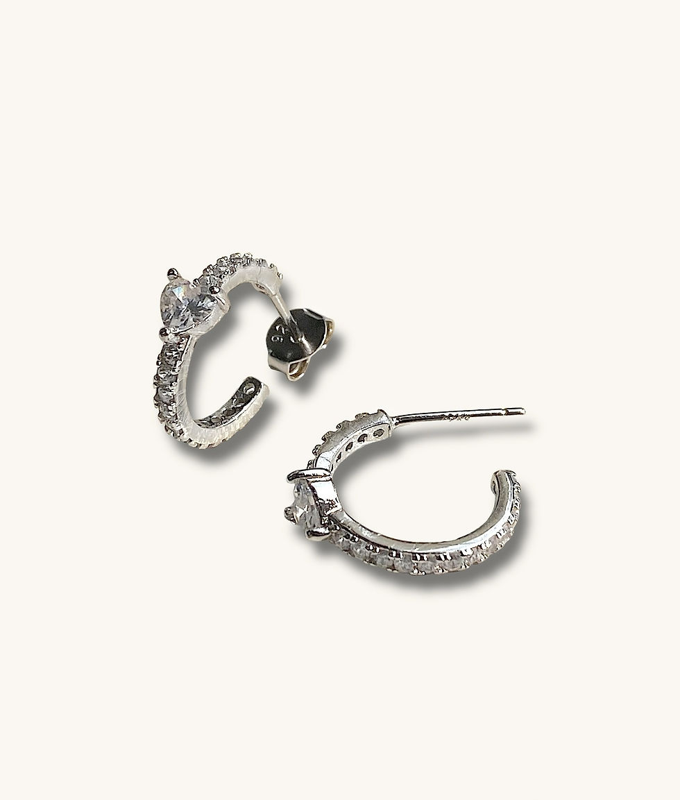Thumbnail: 925 STERLING SILVER CUBIC HEART HOOPS - 00738H