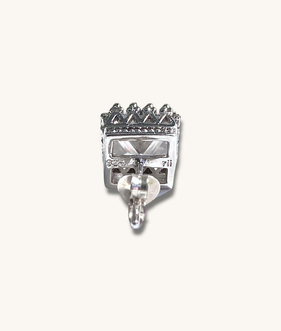 Thumbnail: SILVER FINISH 2CARAT PRINCESS CUT CZ MEN CROWN EARRINGS - 00613H