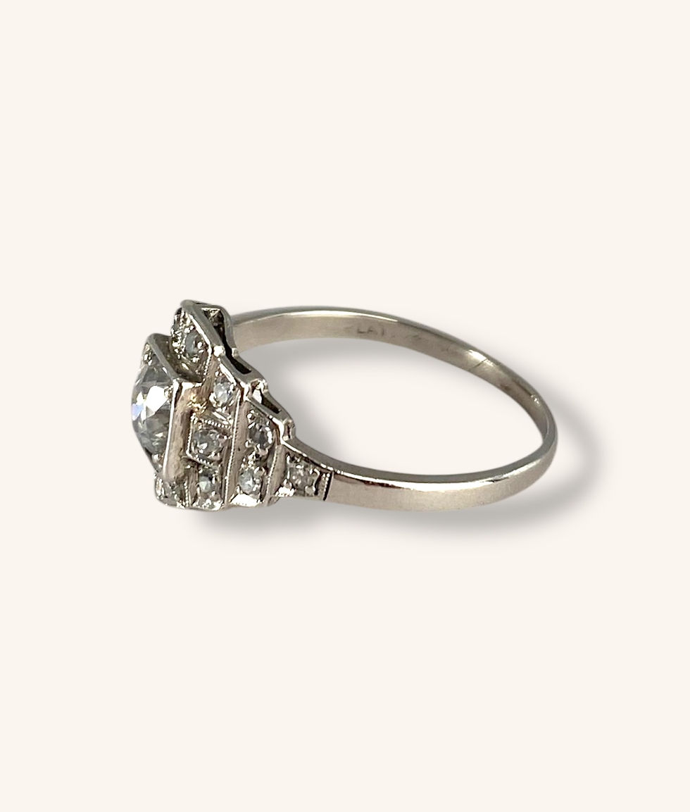 Thumbnail: VINTAGE ART DECO PLATINUM DIAMOND RING - SZ 6.75 - H
