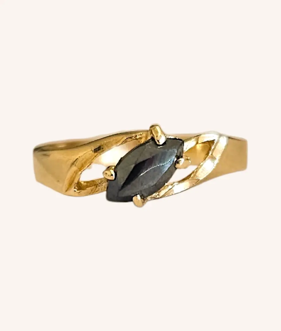 Thumbnail: 10K YELLOW GOLD MARQUISE HEMATITE RING - 01015J