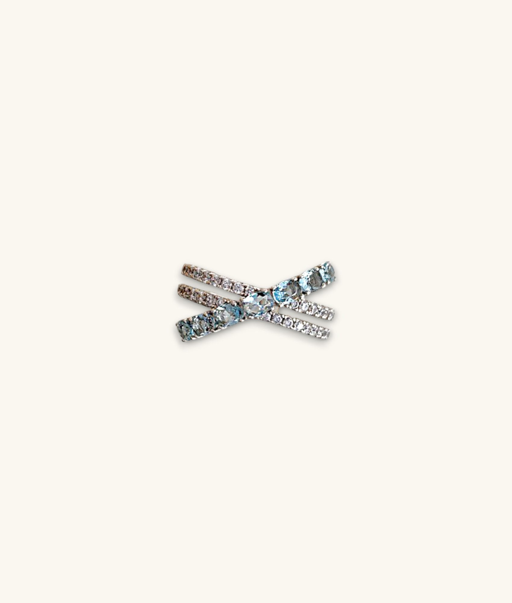 925 SILVER CZ/AQUAMARINE CROSSOVER “X” RING SZ 6 – RG925035-HI