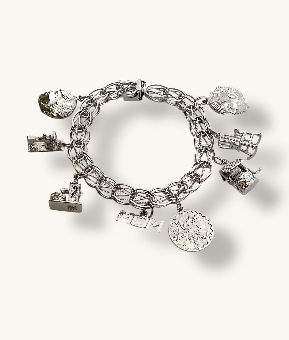 Thumbnail: VINTAGE STERLING SILVER 925 TRIPLE LINK CHARM BRACELET 7” - H