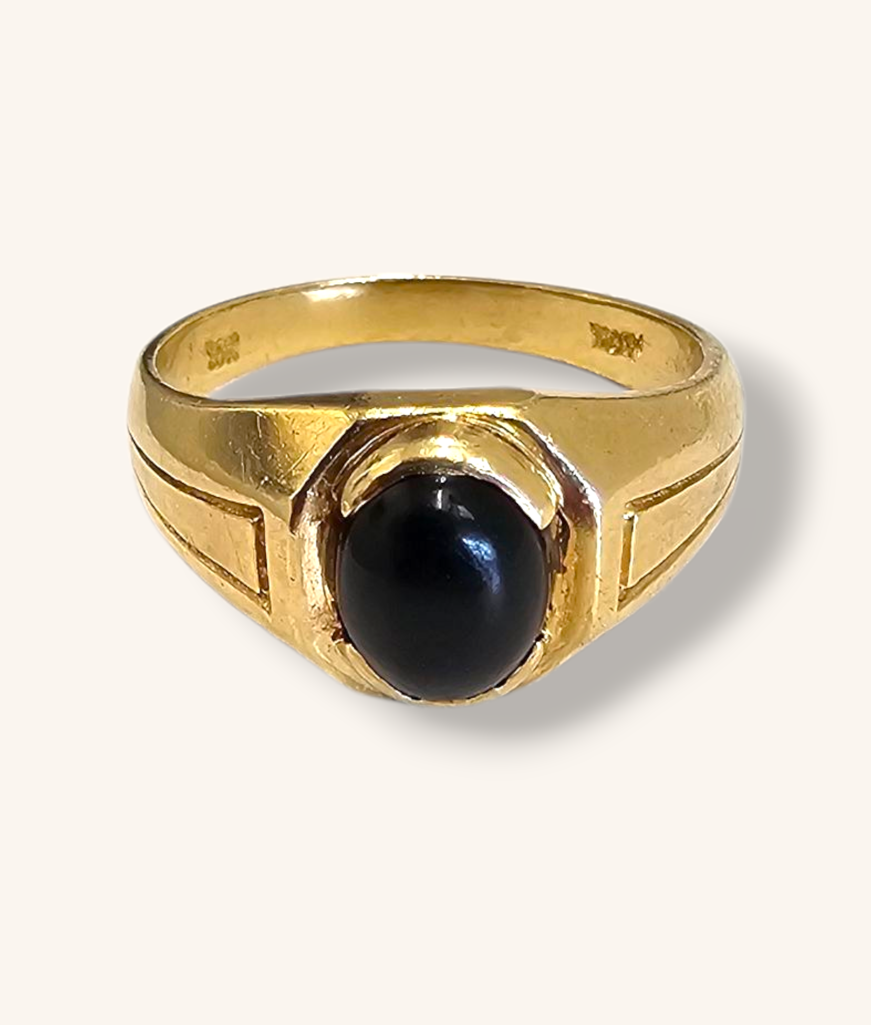 10K GOLD BLACK OBSIDIAN BRASS RING - 00673J
