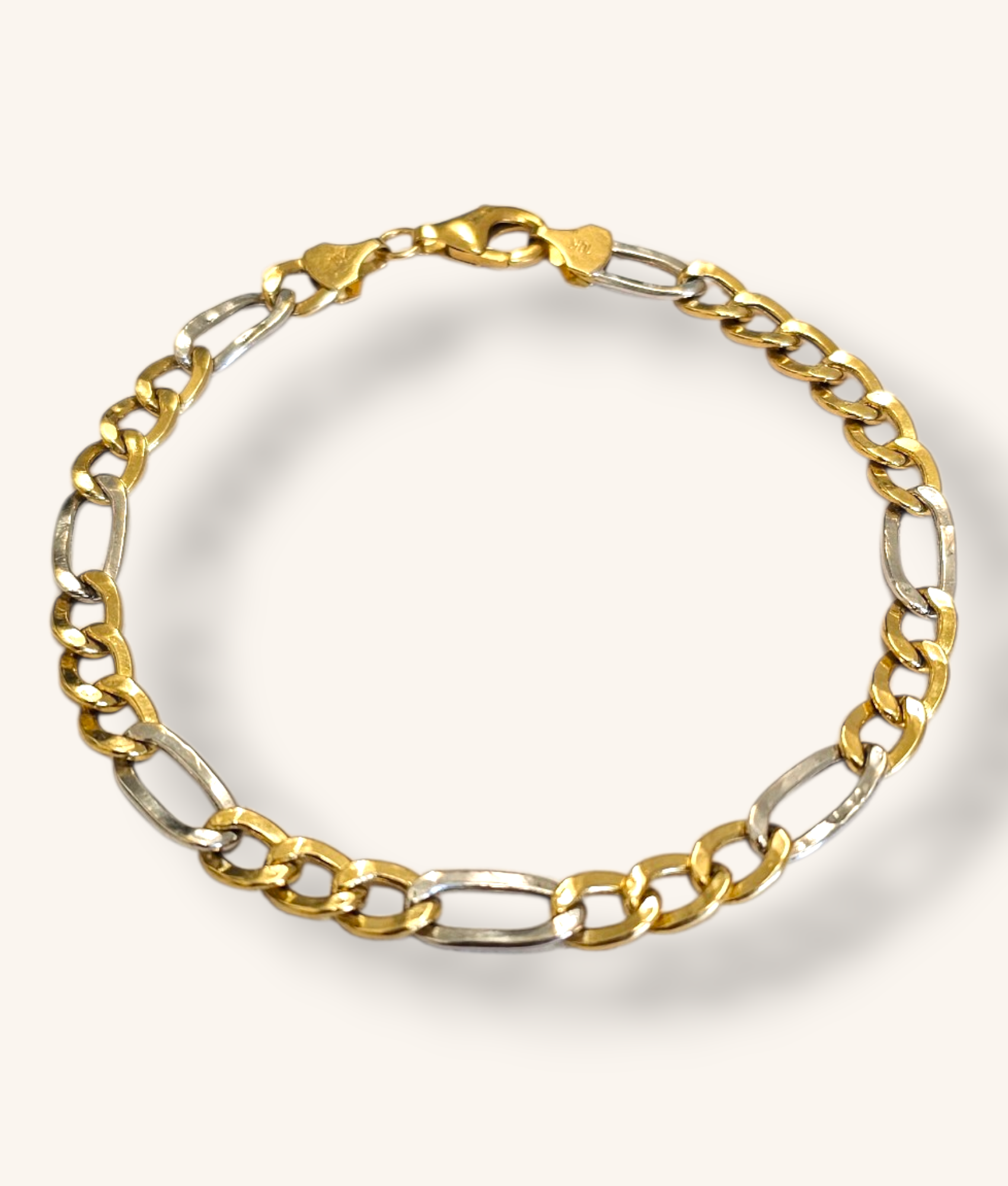 10K GOLD TWO-TONE FIGARO LINK BRACELET - 01041J