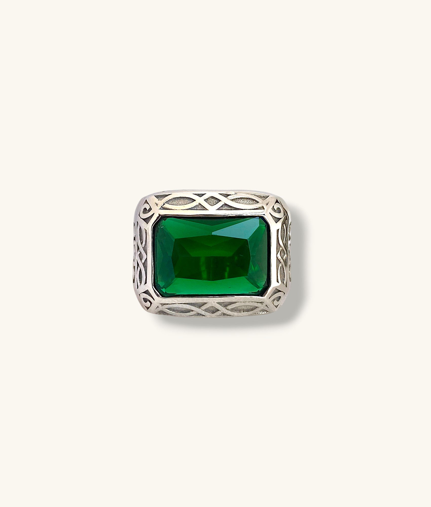 925 CELTIC EMERALD CUT GREEN CUBIC ZIRCONIA RING SZ 5.5 – RG925058-HI