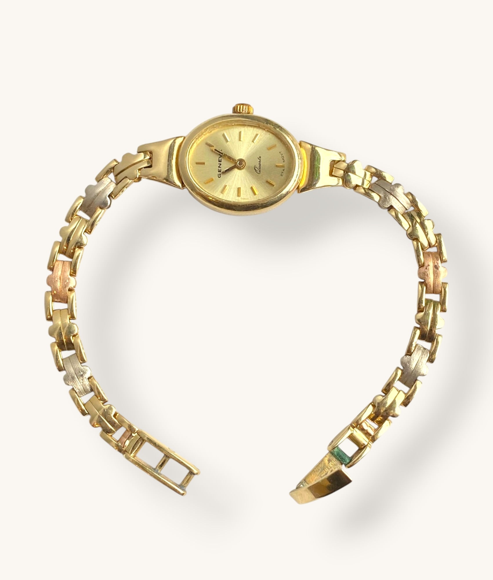 14K VINTAGE “GENEVE” TRI-TONE GOLD WATCH 6.5" - HI