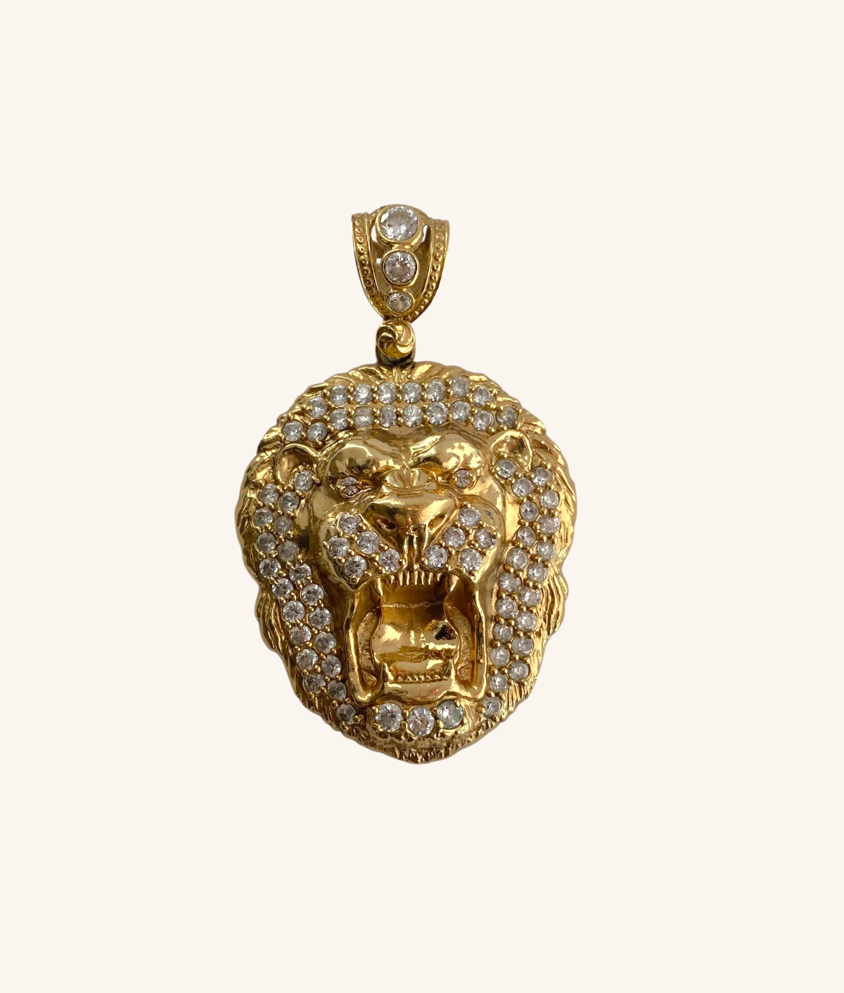 10K YELLOW GOLD CZ LION HEAD PENDANT - H