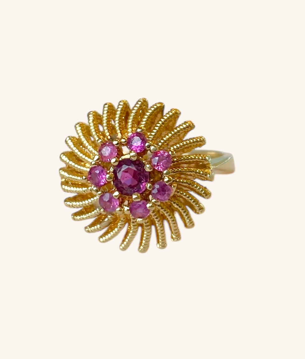 Thumbnail: 14K VINTAGE RUBY CLUSTER RING - SZ 5.75 - H
