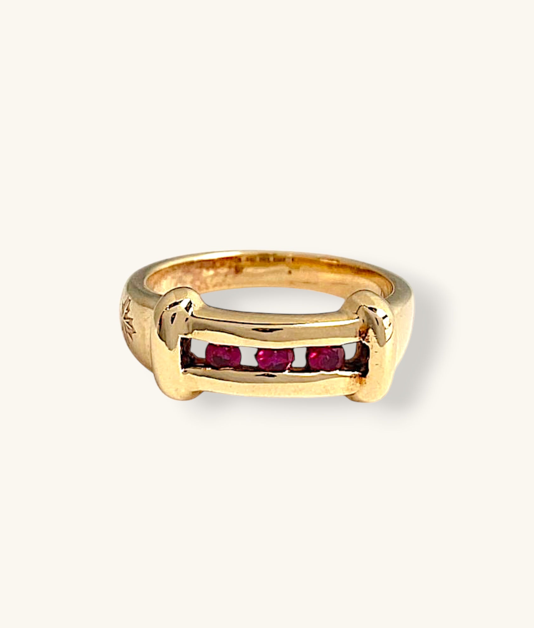 10K YELLOW GOLD CHANNEL SET RUBY RING - SZ 5 - H