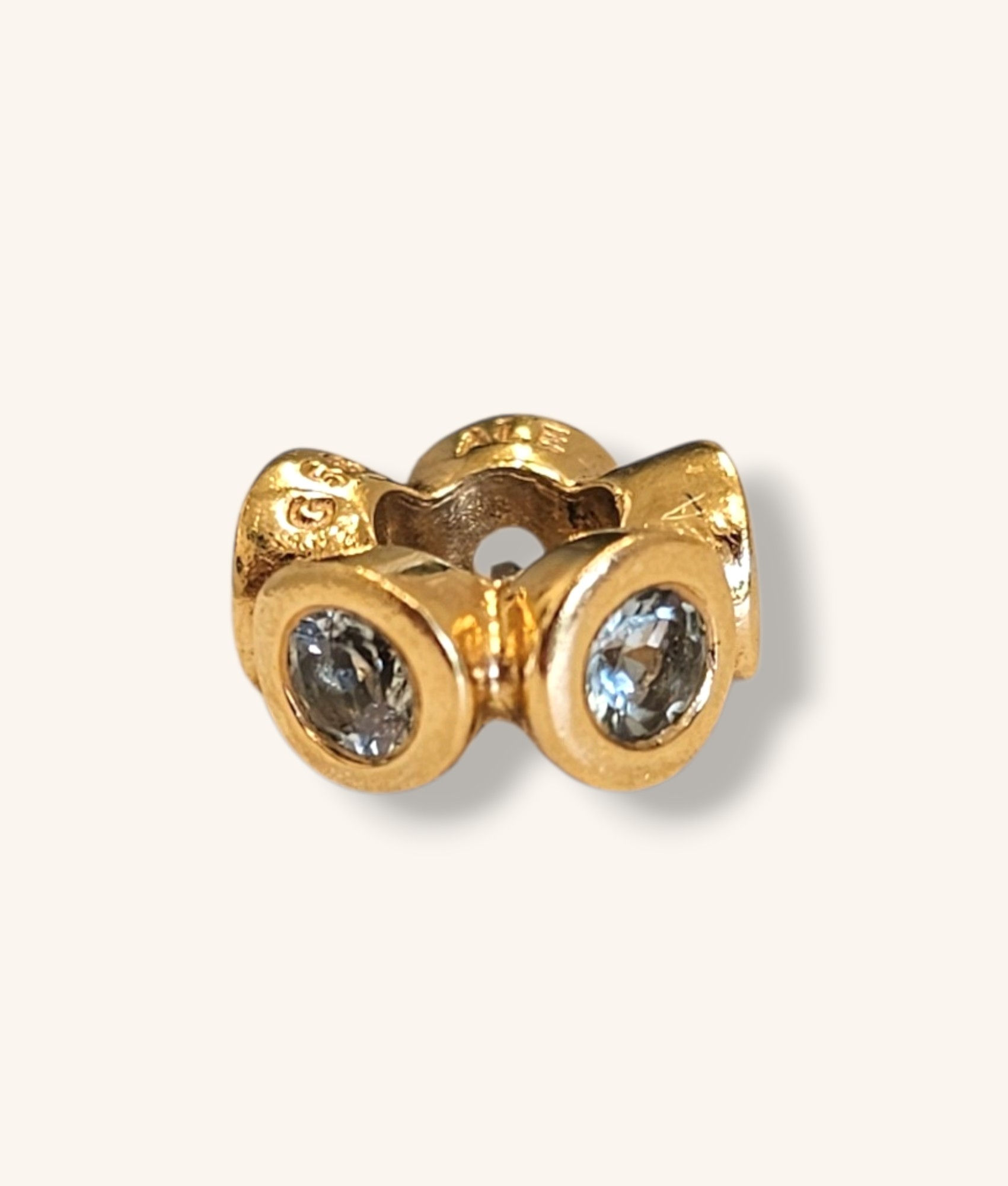 PANDORA 14K GOLD LIGHTS SPACER CHARM W/ AQUAMARINE - 01426J