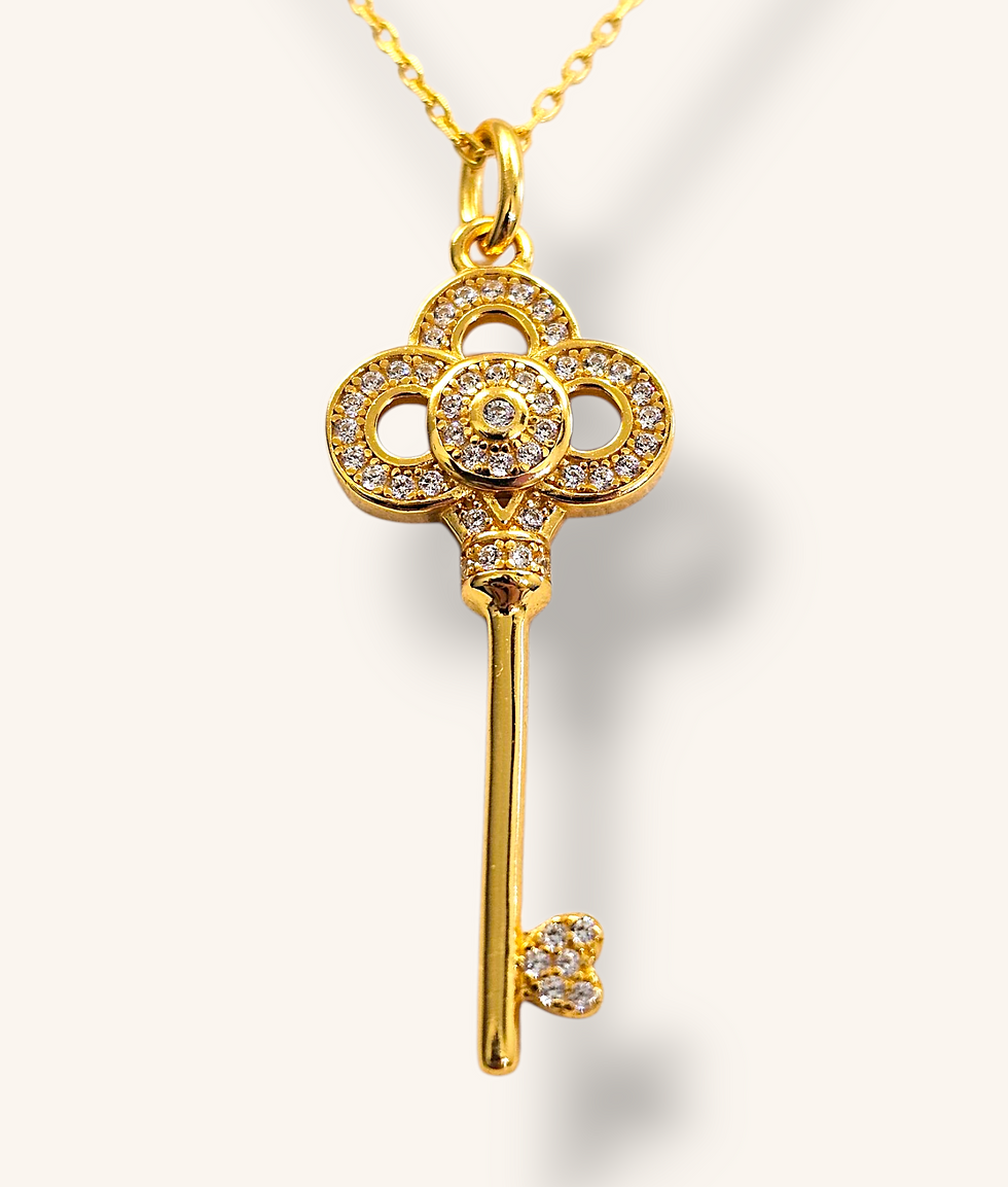 Thumbnail: 925 CUBIC ZIRCONIA GOLD PLATED KEY PENDANT NECKLACE - 00465H