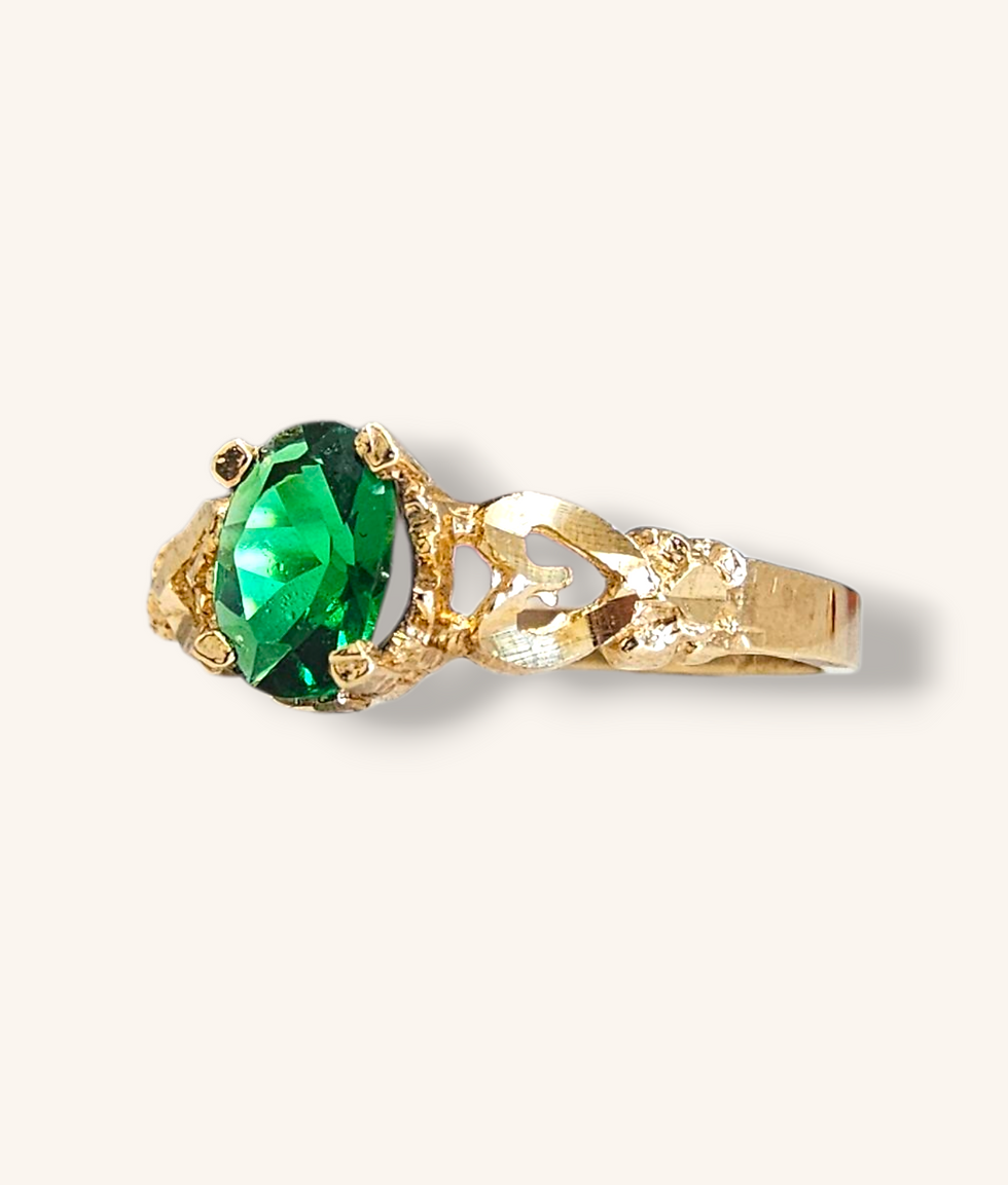 Thumbnail: 10K YELLOW GOLD OVAL EMERALD RING SZ 6.25 - 00752J