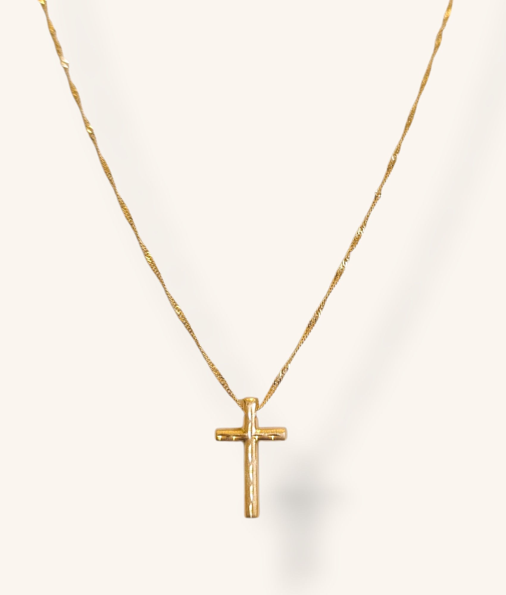 14K YELLOW GOLD CROSS DIAMOND-CUT PENDANT NECKLACE 17.5" - 01238J