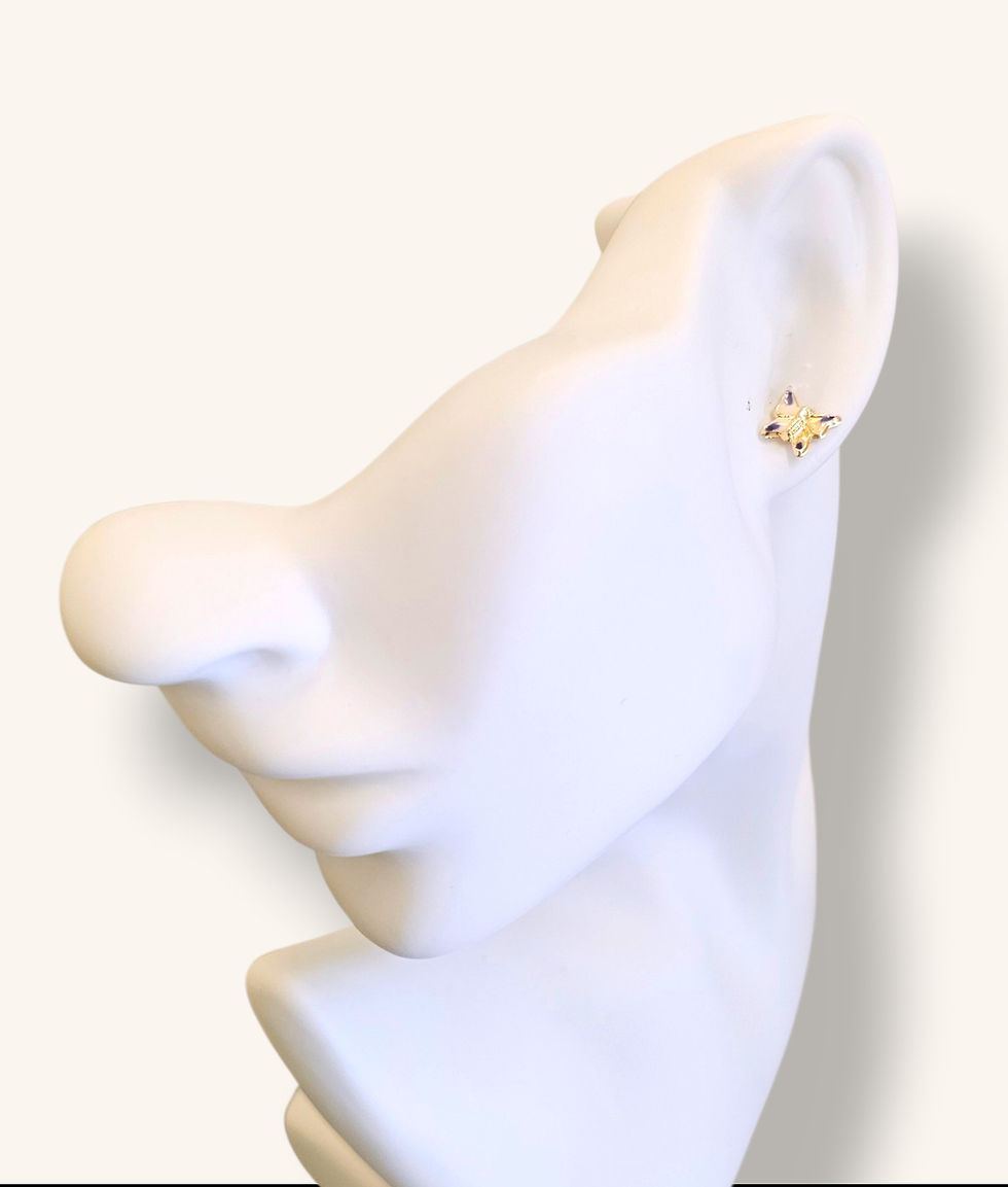 Thumbnail: 14K YELLOW GOLD ENAMEL BUTTERFLY STUD EARRINGS - 01230J