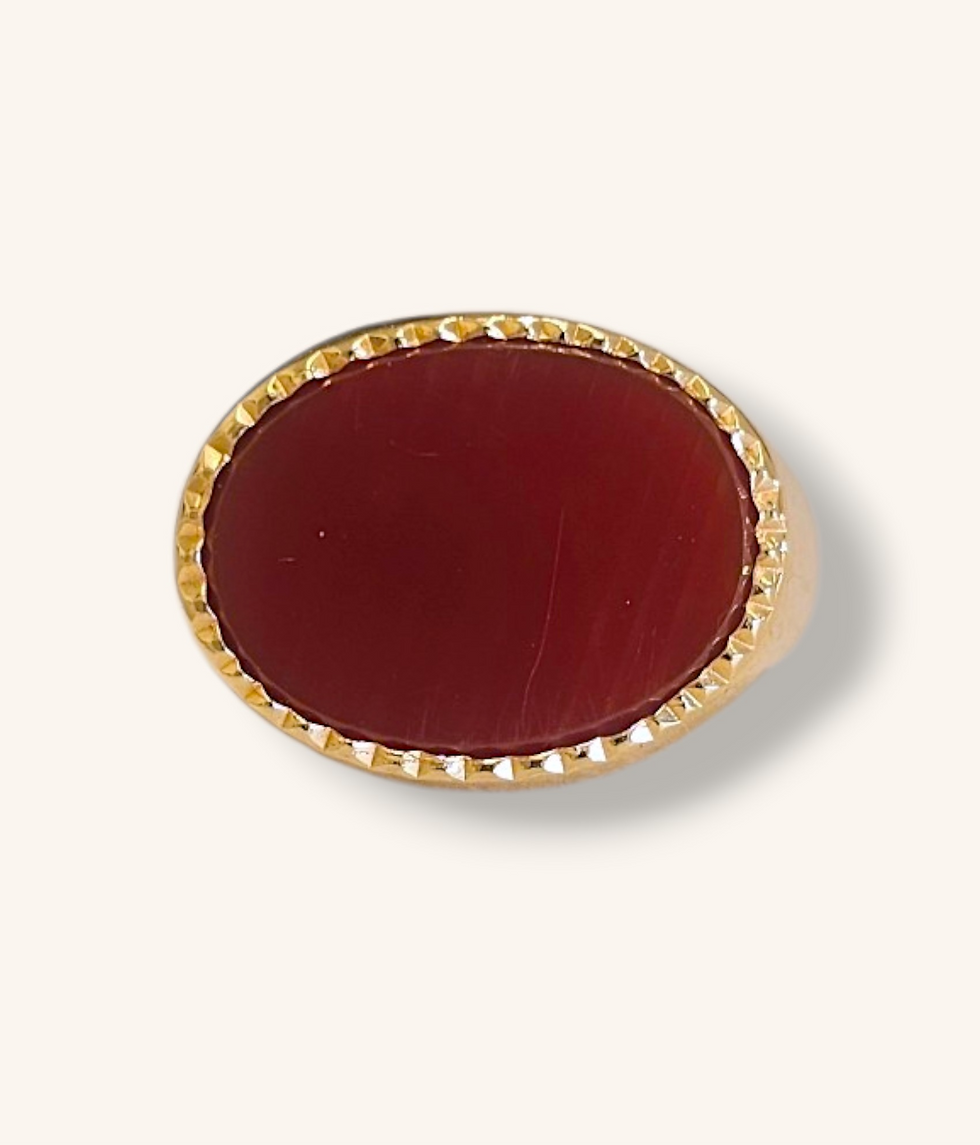 Thumbnail: 9K YELLOW GOLD OVAL CARNELIAN SIGNET RING SZ:6 - 01256J
