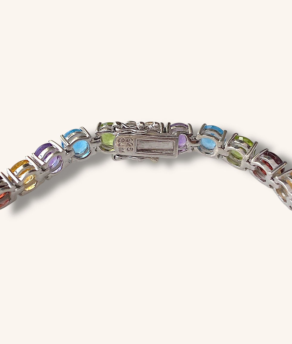 Thumbnail: 925 STERLING SILVER 8” TENNIS BRACELET WITH SYNTHETIC STONES - H