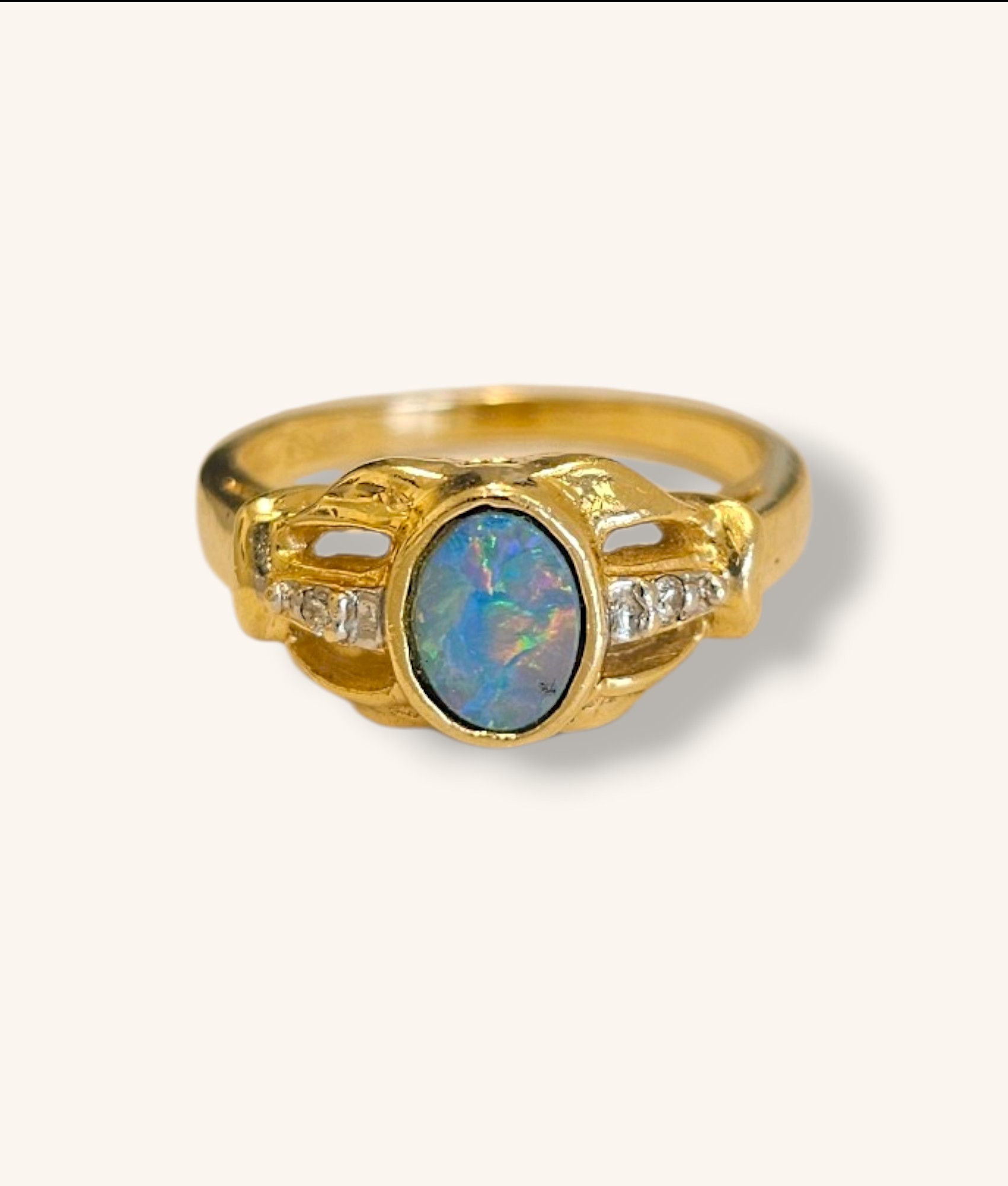 14K YELLOW GOLD OPAL DOUBLET & DIAMOND RING SZ:8.25 - 01258J
