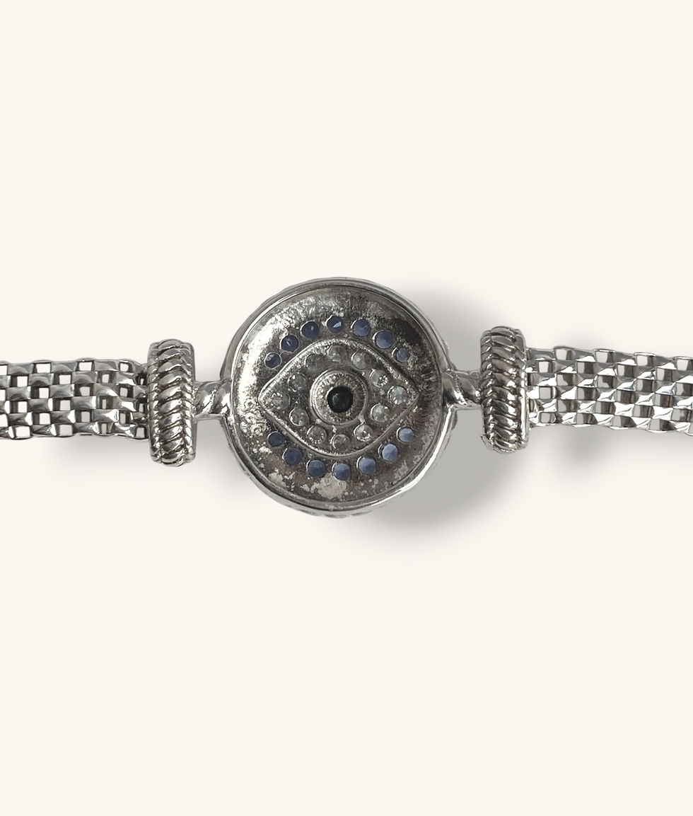 Thumbnail: 925 7" BLUE GLASS & WHITE CZ EVIL EYE BRACELET - BR925236 - H