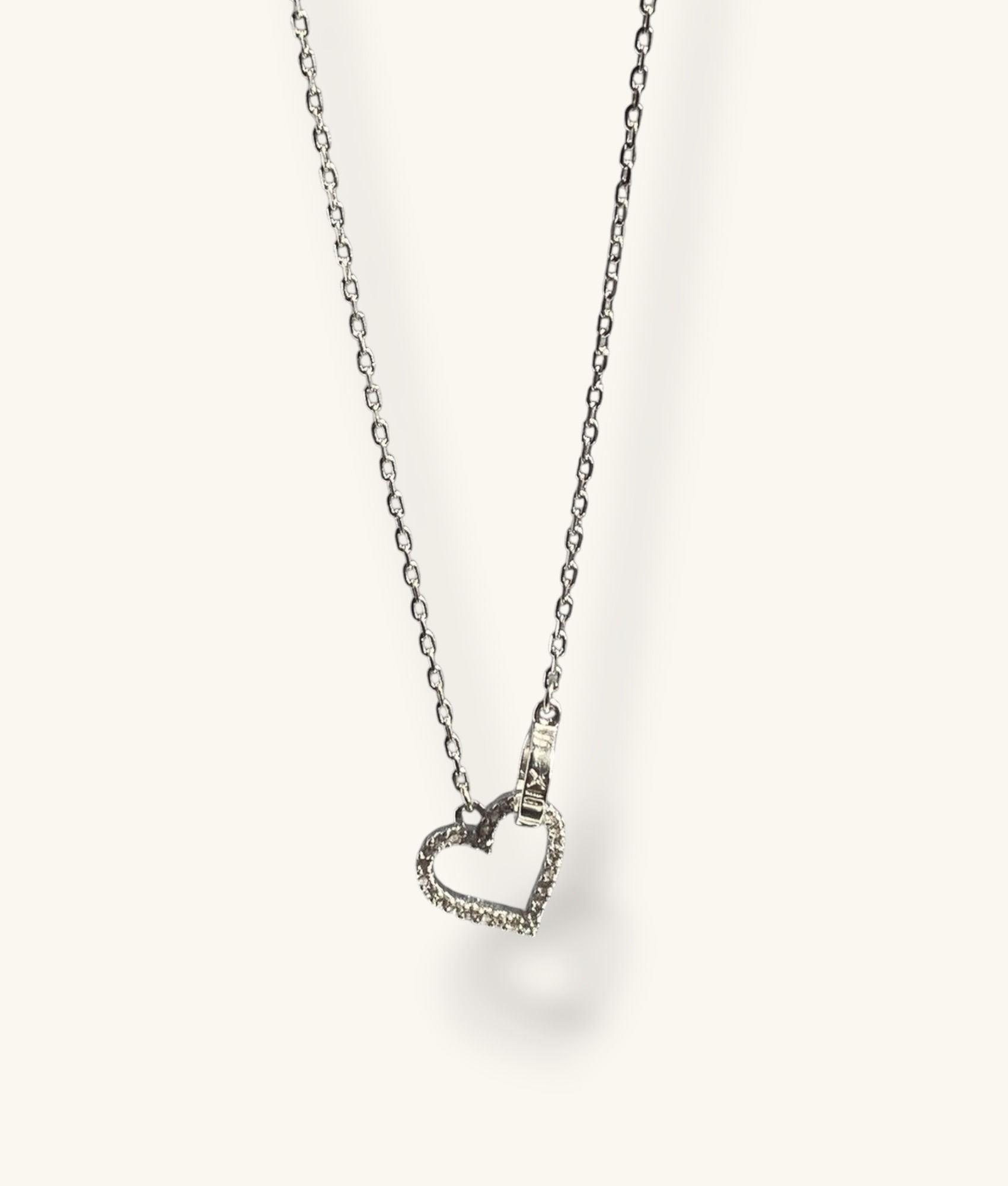 925 INTERLOCKING CUBIC ZIRCONIA PAVE HEART AND RING NECKLACE - NK925163-HI