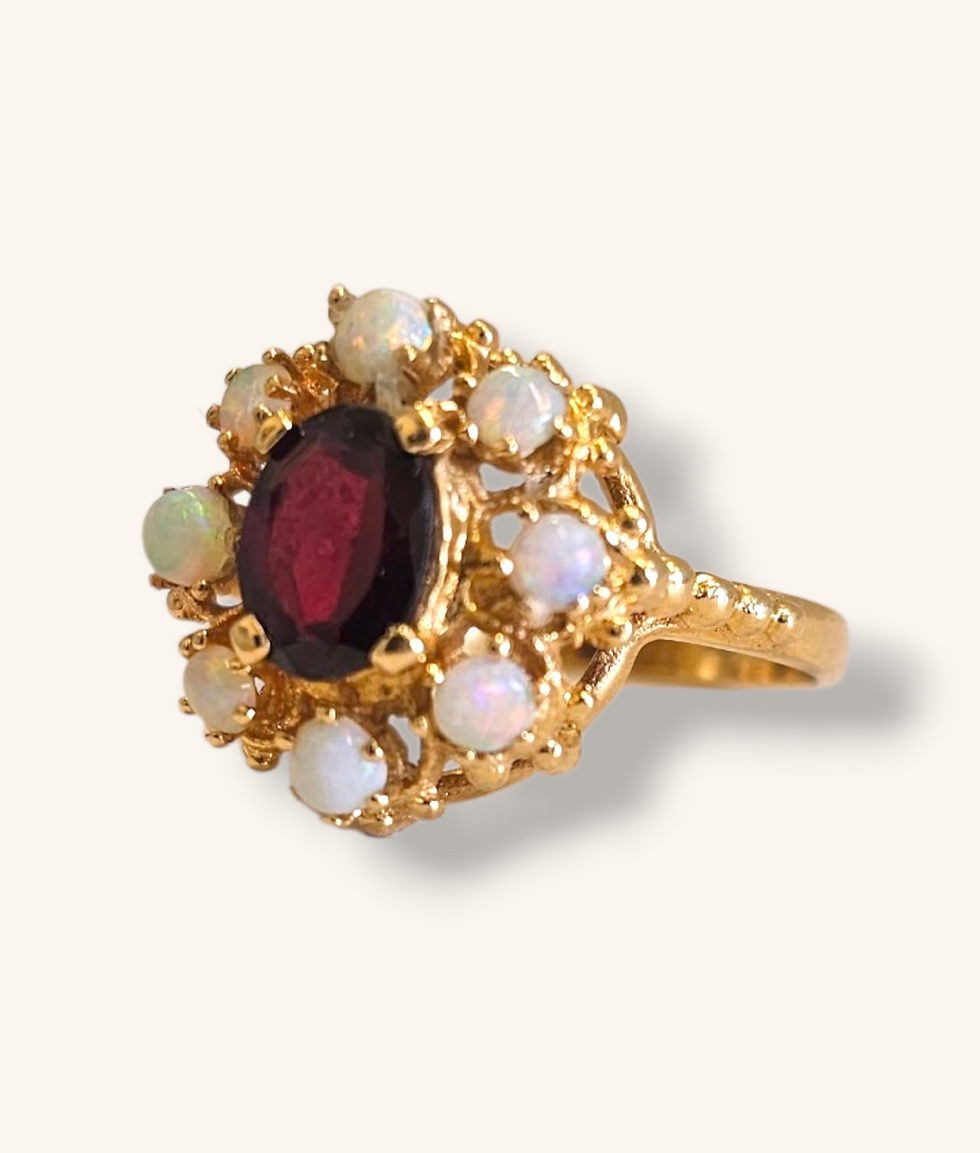 Thumbnail: 14K YELLOW GOLD GARNET & OPAL COCKTAIL RING - 01093J