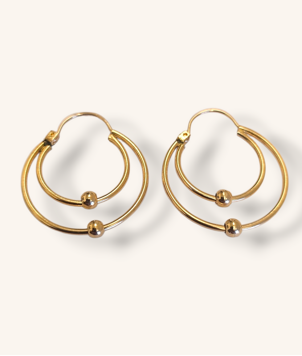 Thumbnail: 10K YELLOW GOLD DOUBLE HOOP W/ BEAD EARRINGS - 01204J