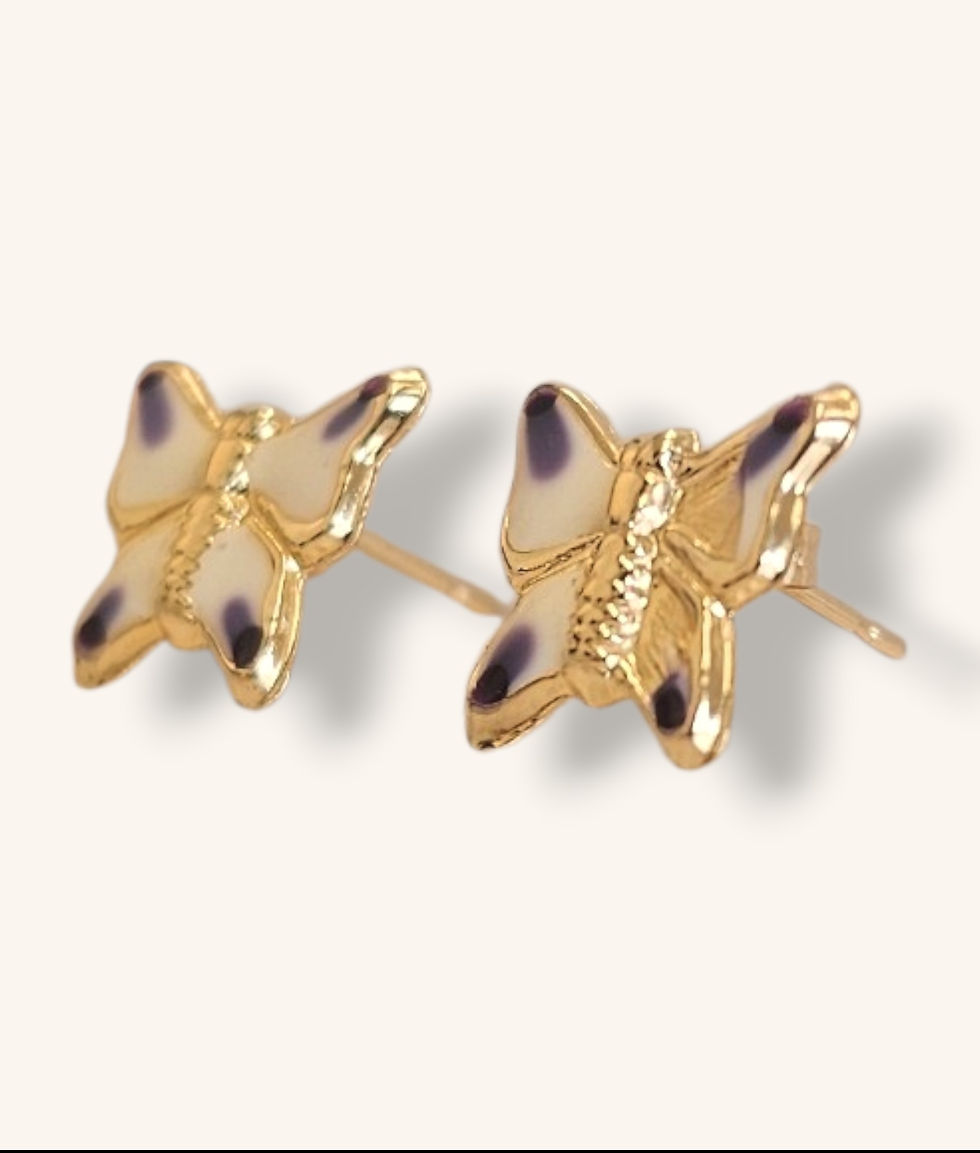 Thumbnail: 14K YELLOW GOLD ENAMEL BUTTERFLY STUD EARRINGS - 01230J