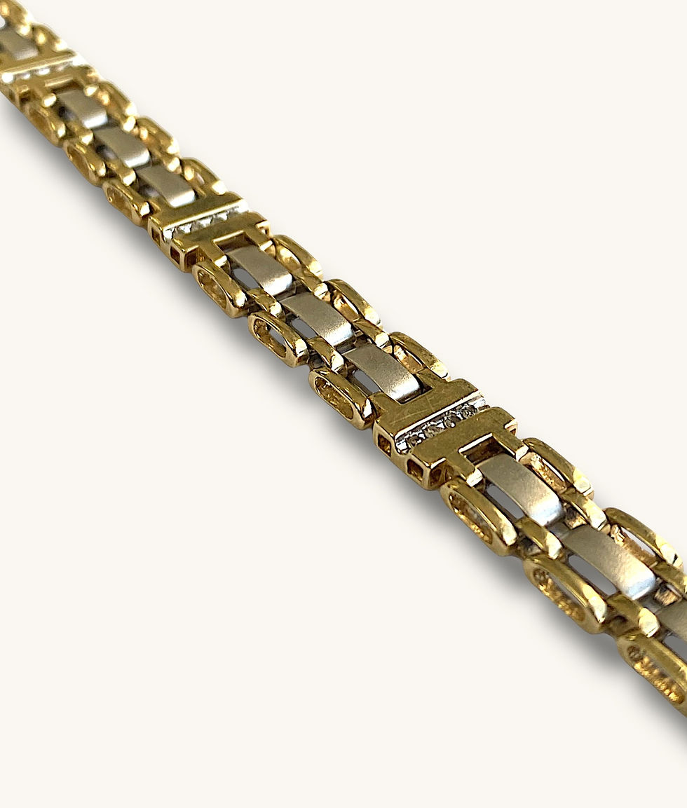 Thumbnail: 2 TONE 10K YELLOW GOLD DIAMOND GATE LINK BRACELET - 00707H