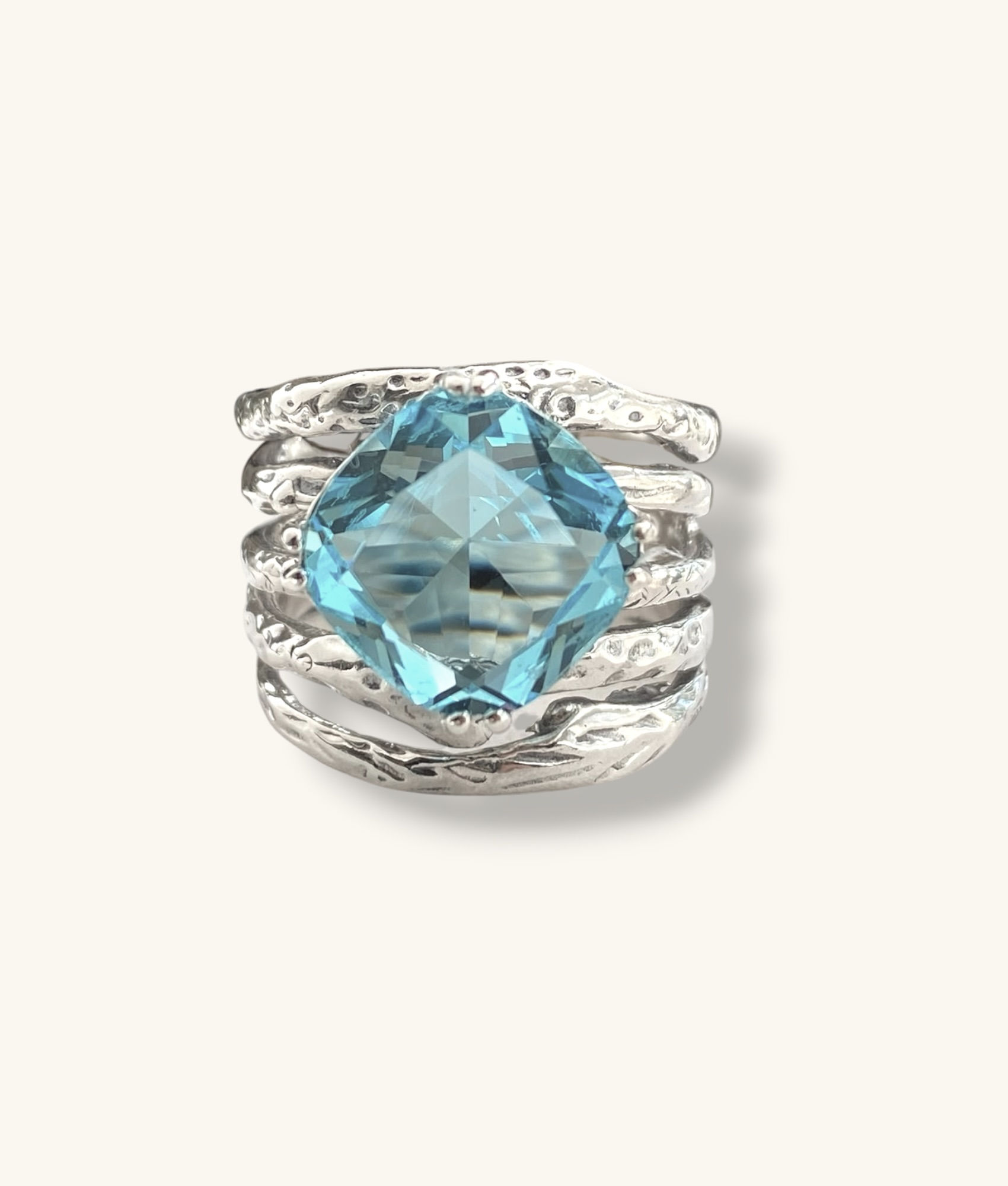 925 LARGE BLUE TOPAZ WIDE ARTISAN RING - SZ 8.25 - RG925542-H