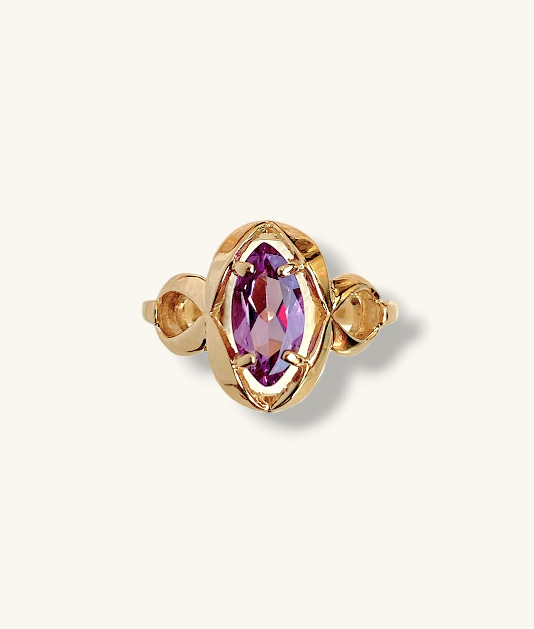 14K ART-DECO INSPIRED MARQUISE AMETHYST BYPASS RING SZ 6 - RG14K196 - H