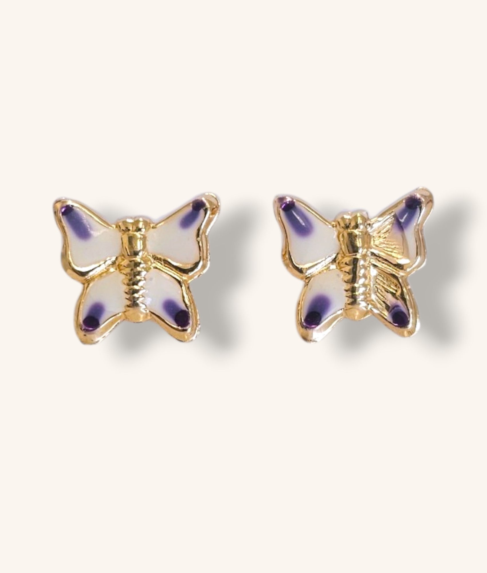14K YELLOW GOLD ENAMEL BUTTERFLY STUD EARRINGS - 01230J