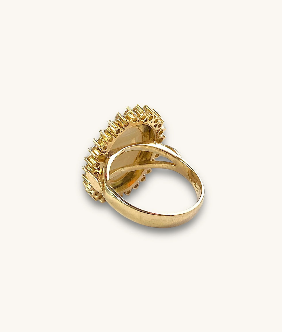 Thumbnail: 18K VINTAGE COCKTAIL COBOCHON OPAL & DIAMOND HALO PRINCESS DIANA INSPIRED RING
