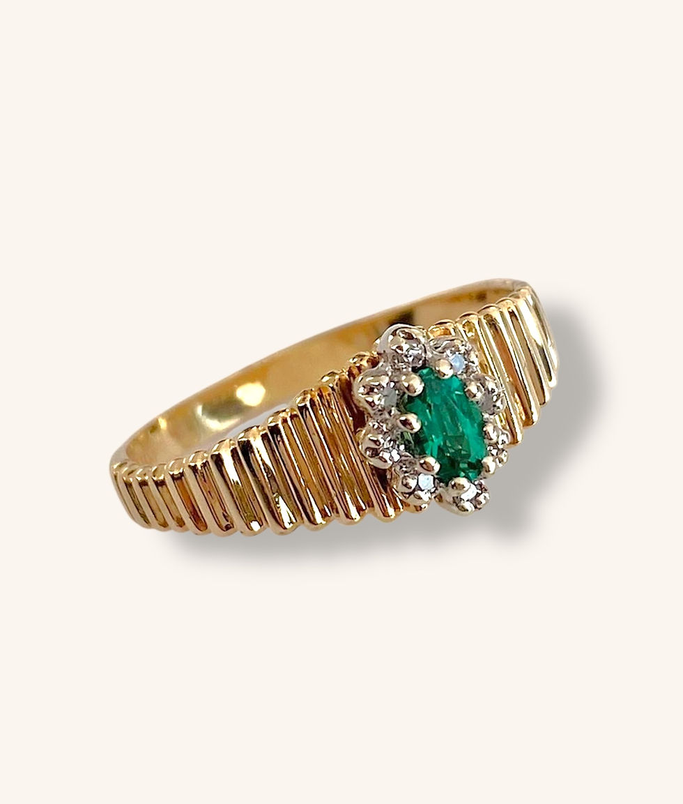 Thumbnail: 14K YELLOW GOLD DIAMOND & SYNTHETIC EMERALD RING - SZ 9 - H