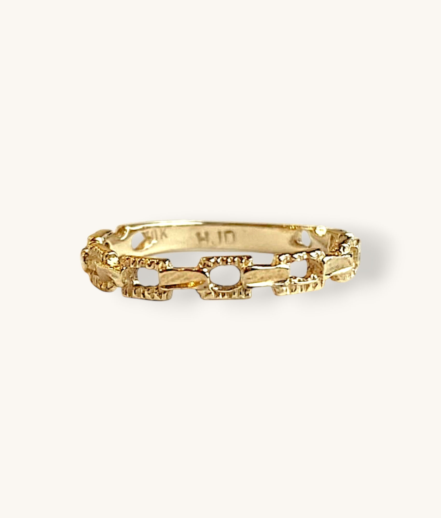 10K YELLOW GOLD VINTAGE TEXTURED CHAIN LINK RING - H