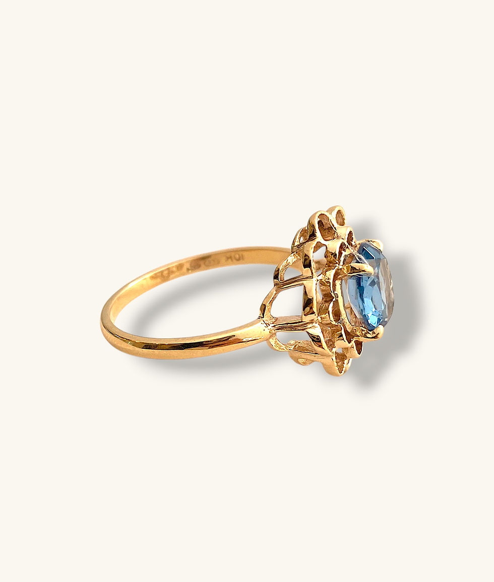 Thumbnail: 10K 1CT OVAL AQUAMARINE SOLITAIRE FILIGREE RING - RG10K042-H