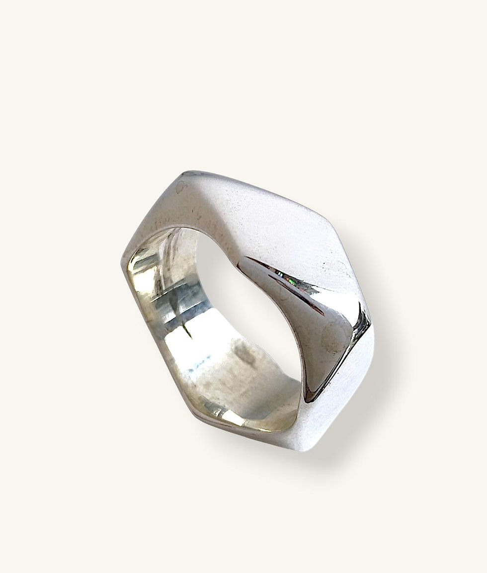 Thumbnail: 925 STERLING SILVER GEOMETRIC DIAMOND FACE SOLID RING - SZ 7 - H