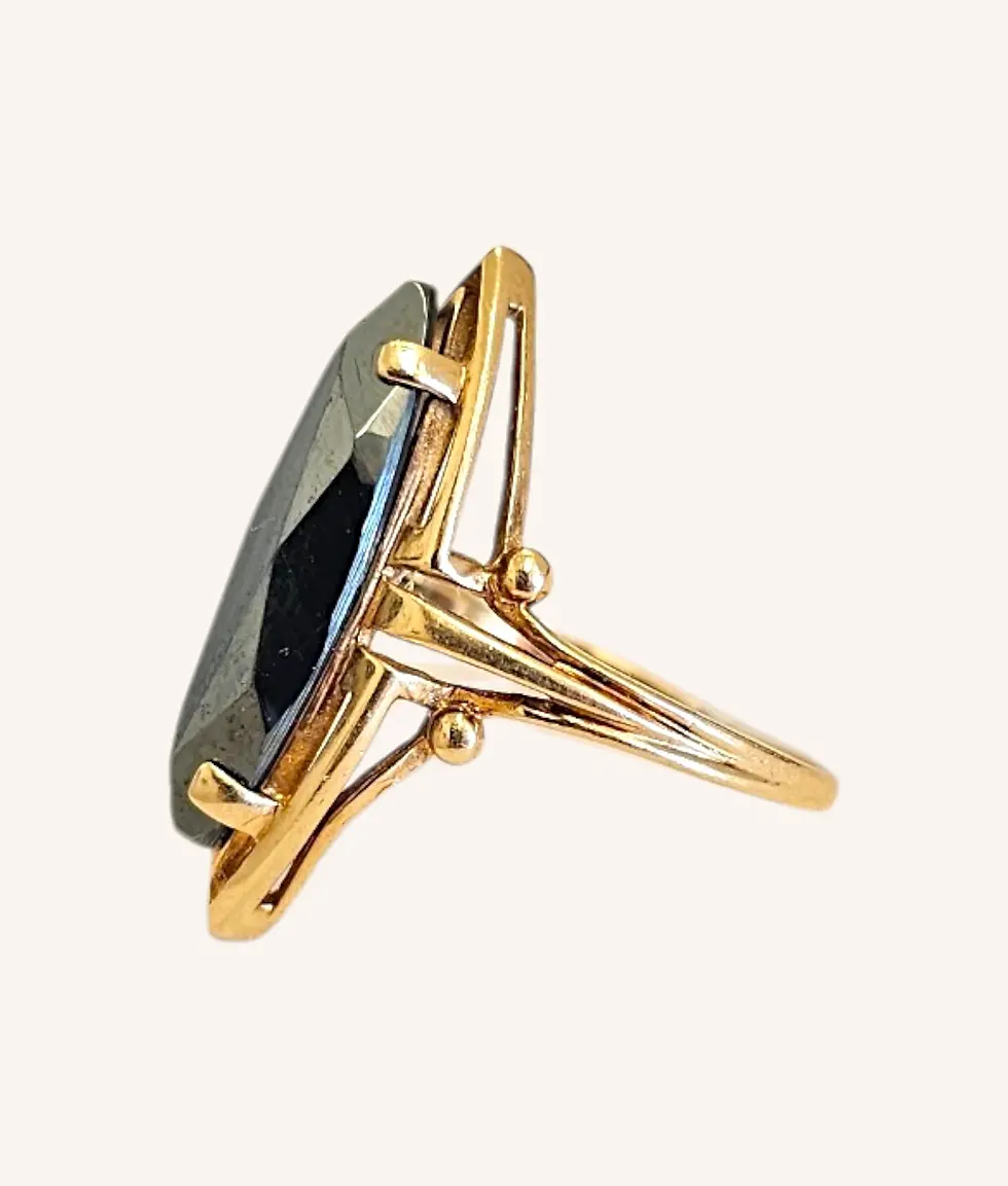 Thumbnail: 10K YELLOW GOLD MARQUISE HEMATITE RING - 01016J