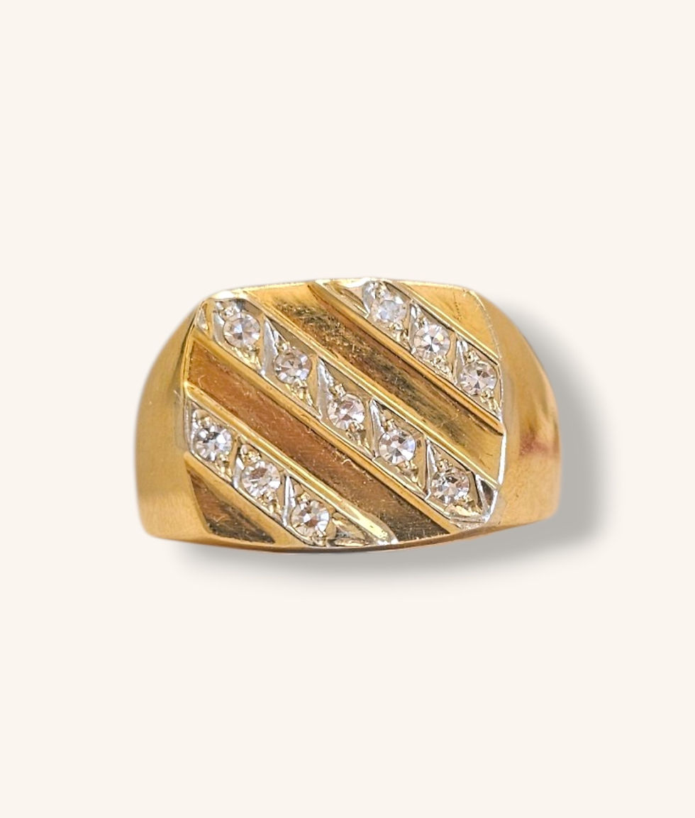 Thumbnail: MEN'S 10K YELLOW GOLD SQUARE FACE DIAMOND RING SZ:9 - 01289J