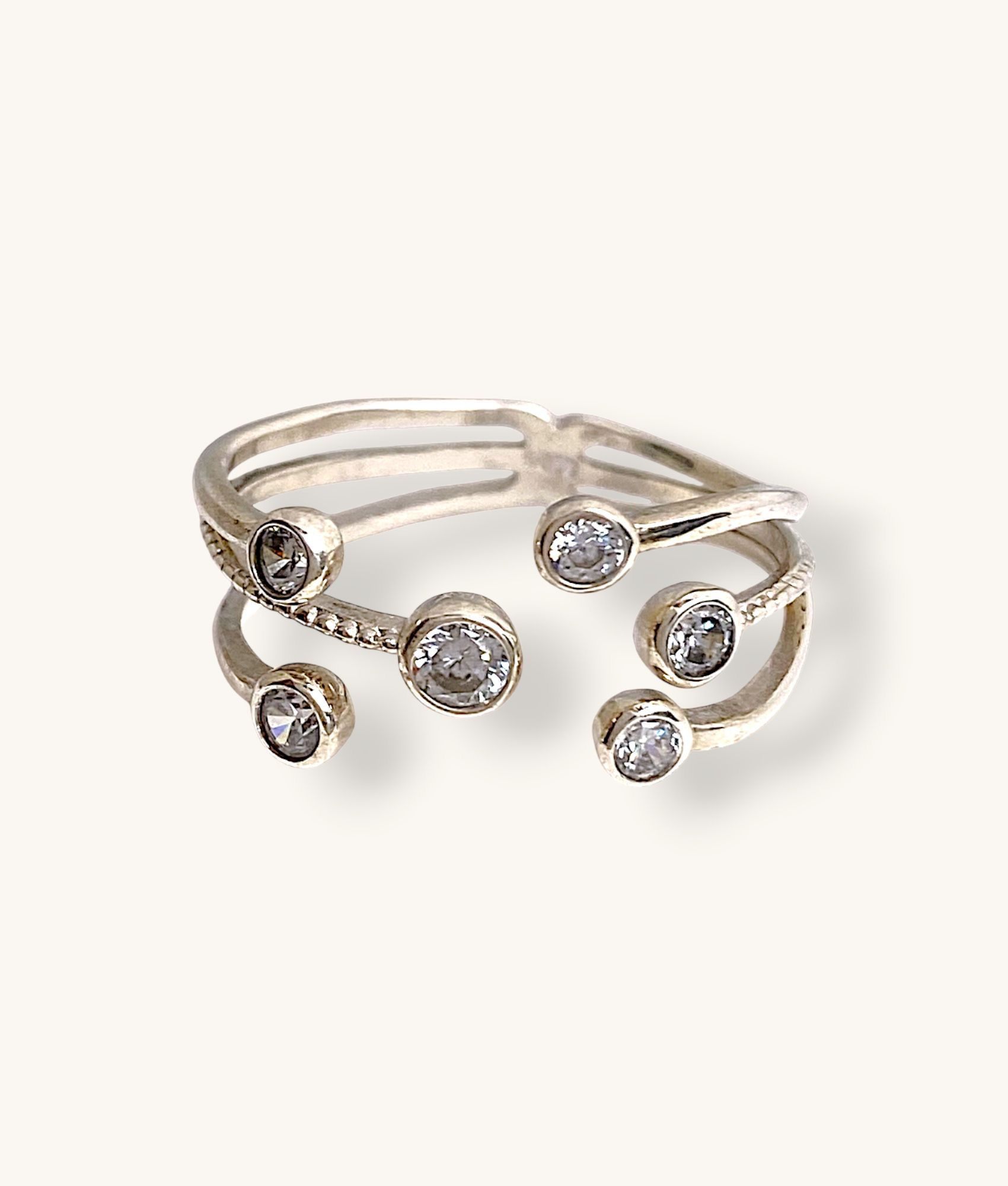 925 STERLING SILVER ADJUSTABLE CZ BUBBLE RING - SZ 6 - H