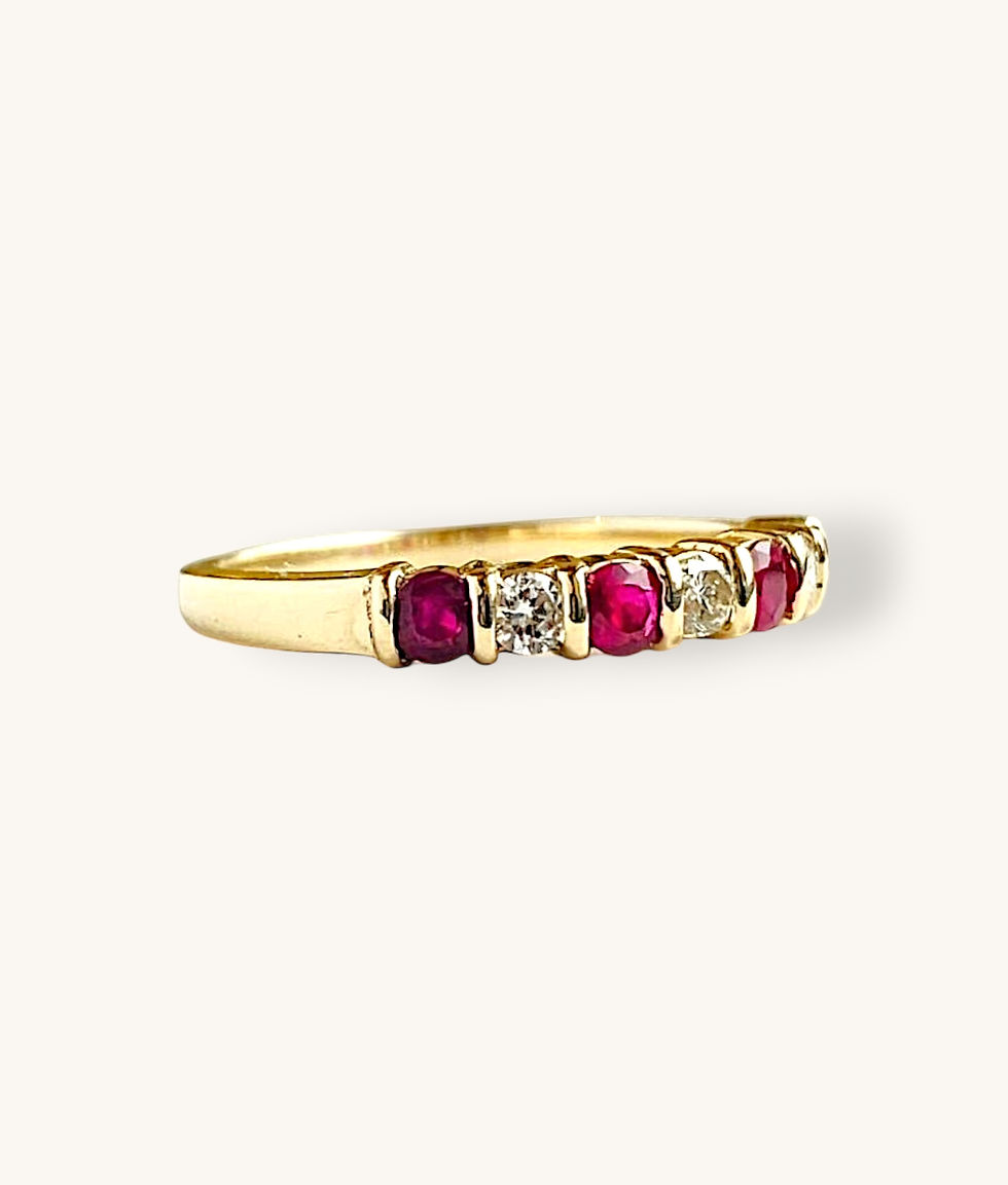 Thumbnail: 14K GOLD DIAMOND AND RUBY BAND RING - H