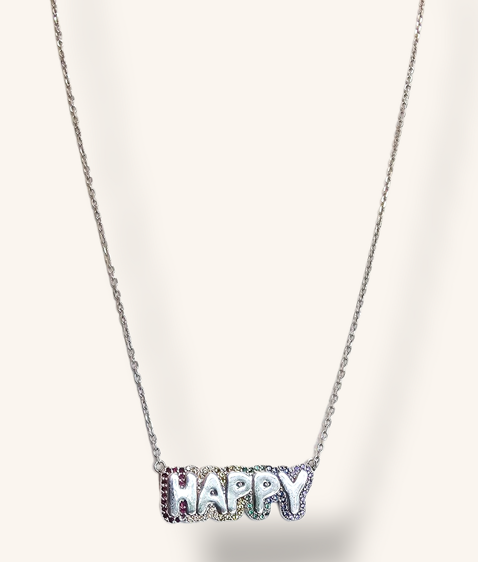 Thumbnail: STERLING SILVER RAINBOW CUBIC ZIRCONIA "HAPPY" NECKLACE - 00496H