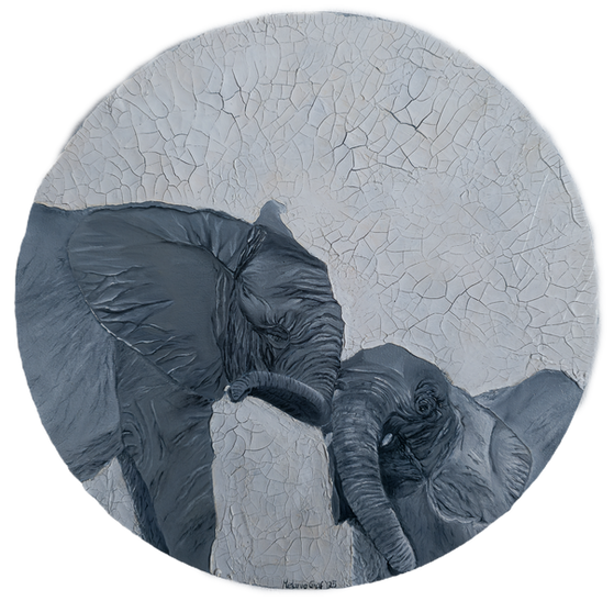 Mama-Elefant die zärtlich ihr Kind umschmiegt